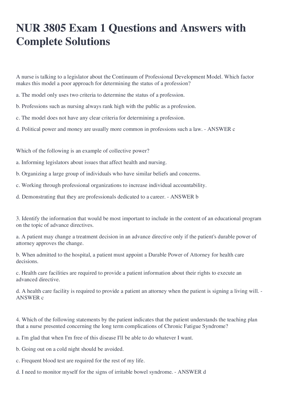 Preview image for NUR 3805 Exam 1 Questions and Answers with Complete Solutions